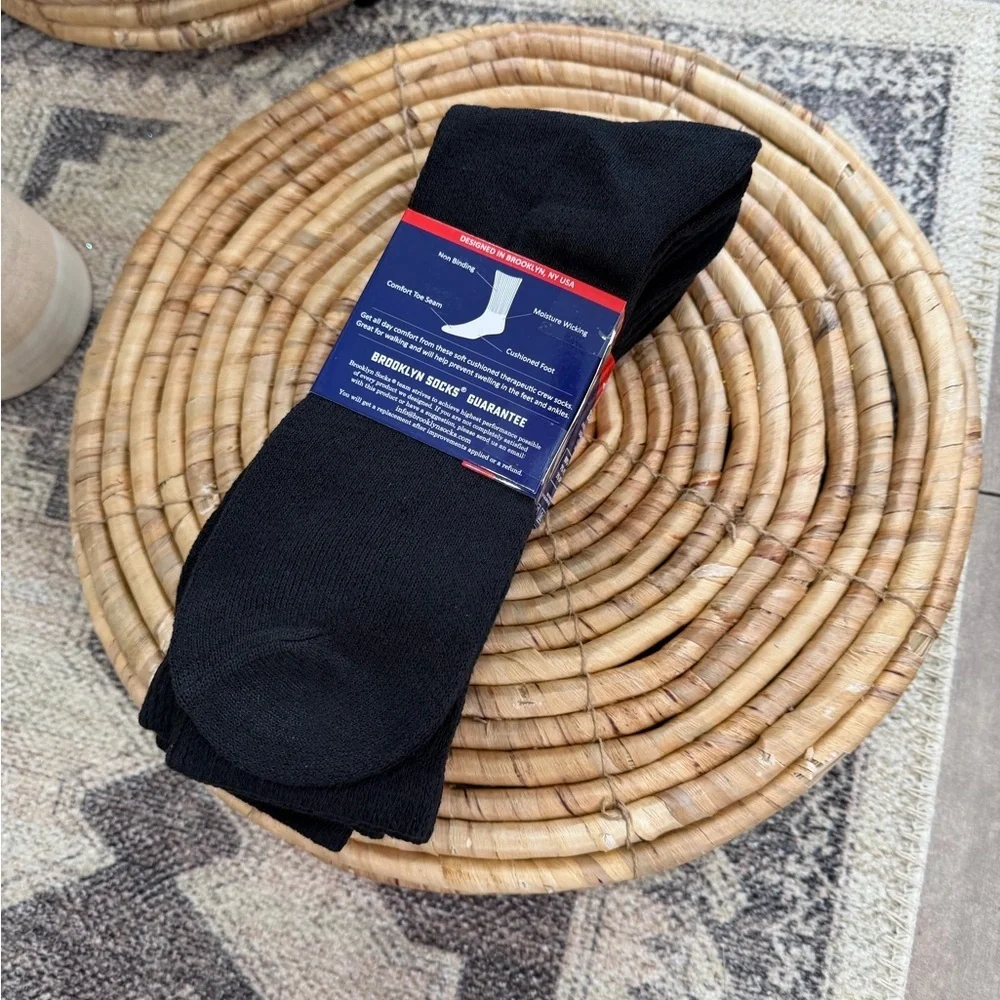 New Men’s Diabetic Black Medical Crew Socks 6 Pairs Big & Tall Cotton Nonbinding